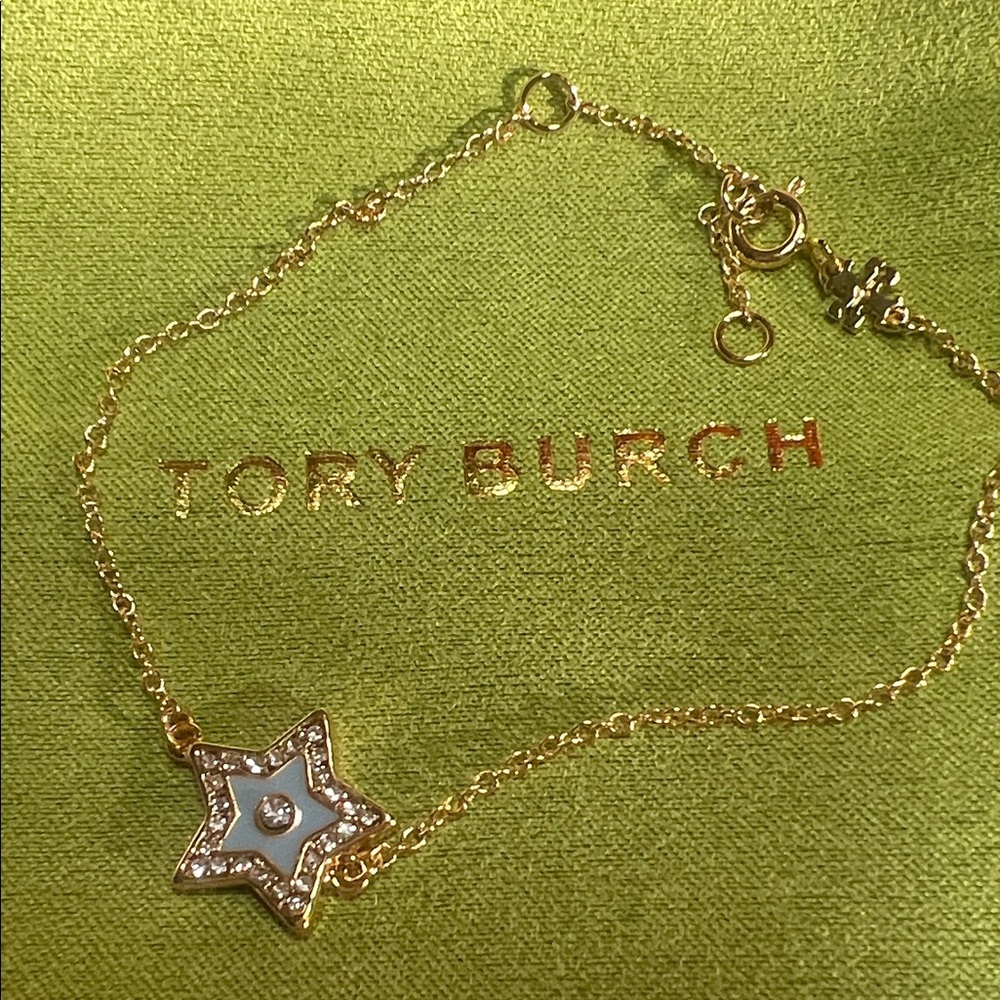 Tory Burch Gold and Light Blue Star Bracelet